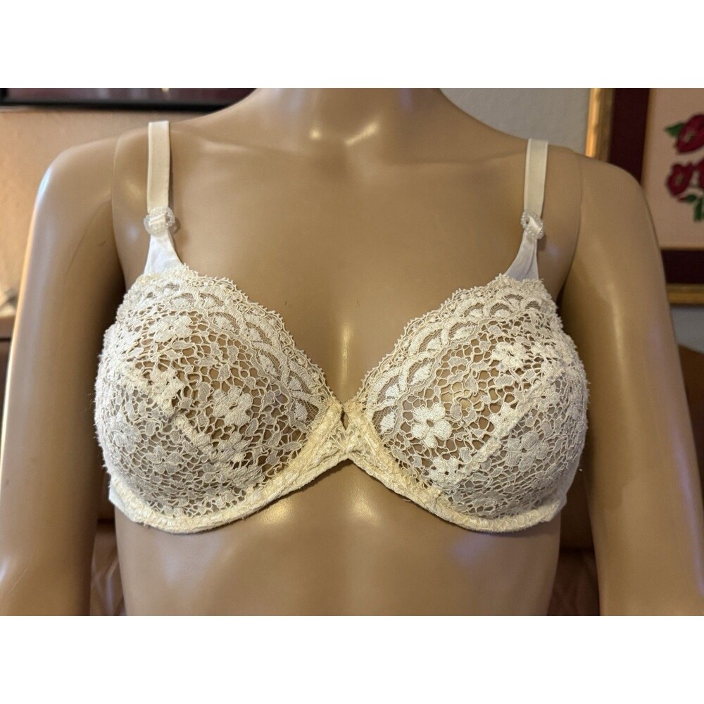 Vintage Vtg Lejaby Ivory Floral Lace Underwire Bra Womens 36B Sexy Sheer